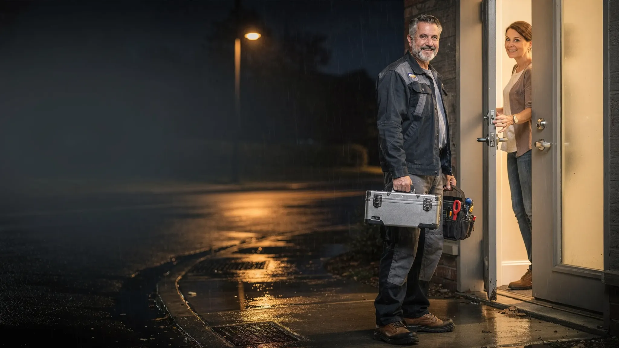 Techniker prüft eine moderne Wärmepumpe vor Ort